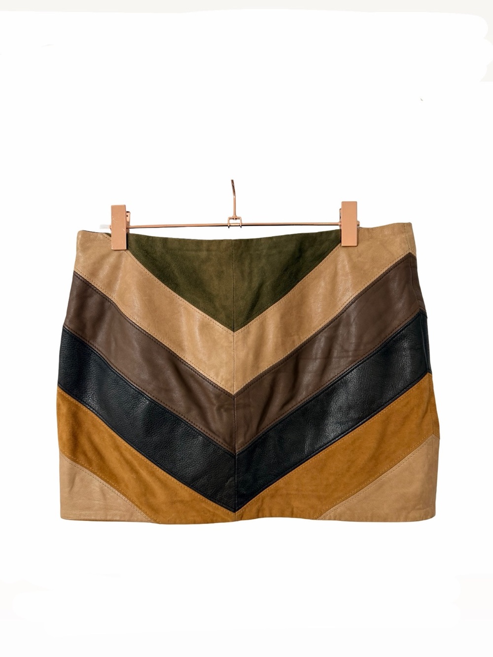 Haute Hippie Leather & Suede Chevron Patchwork Mini Skirt XS